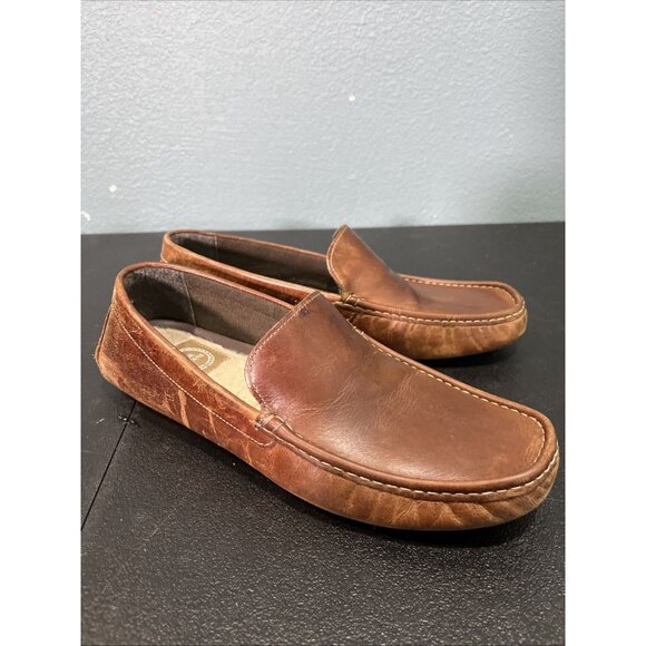 LB Evans Shoes Mens 10 Brown Alton Leather Loafers Shearling Slip On Slipper - Picture 1 of 8